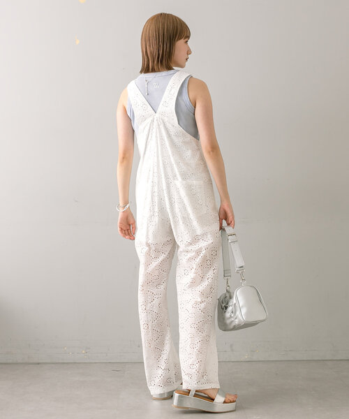 mline（エムライン）の「[mline]レースサロペット（サロペット/オーバーオール・レディース・ブラック/オフホワイト・FREE）」の4枚目の写真