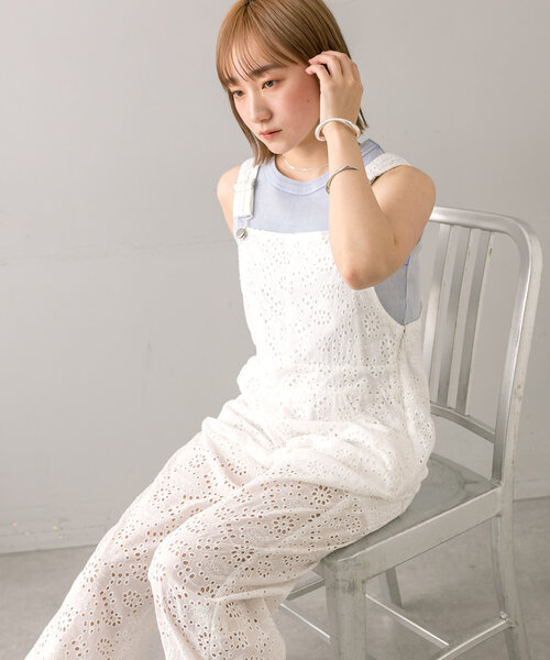 mline（エムライン）の「[mline]レースサロペット（サロペット/オーバーオール・レディース・ブラック/オフホワイト・FREE）」の8枚目の写真