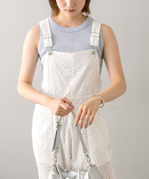 mline（エムライン）の「[mline]レースサロペット（サロペット/オーバーオール・レディース・ブラック/オフホワイト・FREE）」の9枚目の写真