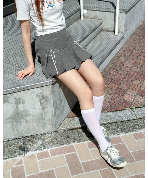 3.3 Field Trip （3.3フィールドトリップ）の「3.3 Field Trip／リボンプリーツスカート（裏地あり）（スカート・レディース・グレー/ブラック・FREE）」の2枚目の写真