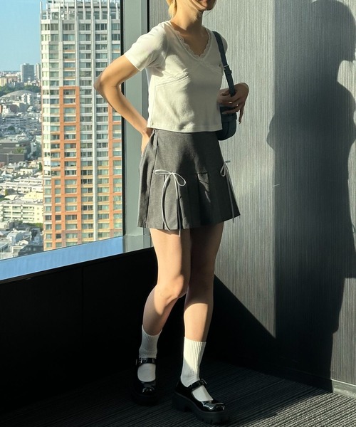 3.3 Field Trip （3.3フィールドトリップ）の「3.3 Field Trip／リボンプリーツスカート（裏地あり）（スカート・レディース・グレー/ブラック・FREE）」の20枚目の写真