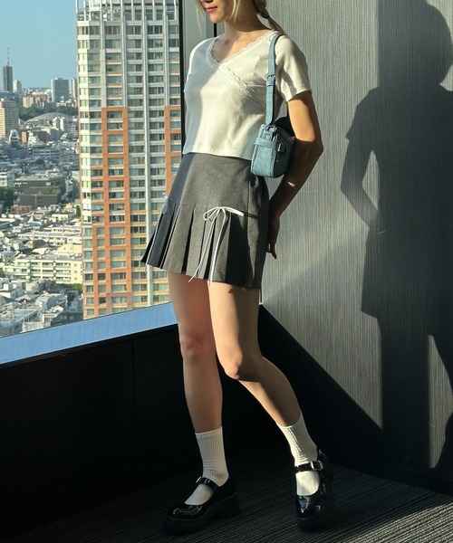 3.3 Field Trip （3.3フィールドトリップ）の「3.3 Field Trip／リボンプリーツスカート（裏地あり）（スカート・レディース・グレー/ブラック・FREE）」の19枚目の写真