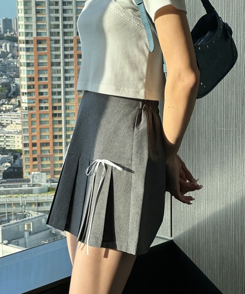 3.3 Field Trip （3.3フィールドトリップ）の「3.3 Field Trip／リボンプリーツスカート（裏地あり）（スカート・レディース・グレー/ブラック・FREE）」の14枚目の写真