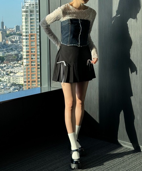 3.3 Field Trip （3.3フィールドトリップ）の「3.3 Field Trip／リボンプリーツスカート（裏地あり）（スカート・レディース・グレー/ブラック・FREE）」の13枚目の写真