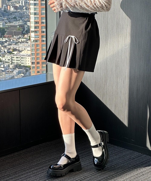 3.3 Field Trip （3.3フィールドトリップ）の「3.3 Field Trip／リボンプリーツスカート（裏地あり）（スカート・レディース・グレー/ブラック・FREE）」の10枚目の写真