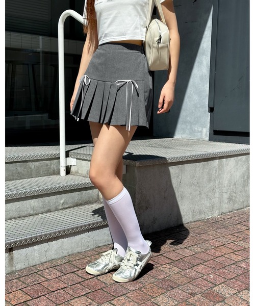 3.3 Field Trip （3.3フィールドトリップ）の「3.3 Field Trip／リボンプリーツスカート（裏地あり）（スカート・レディース・グレー/ブラック・FREE）」の4枚目の写真