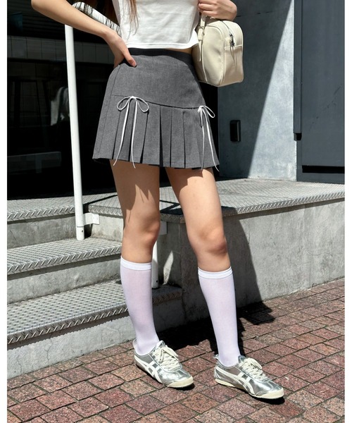 3.3 Field Trip （3.3フィールドトリップ）の「3.3 Field Trip／リボンプリーツスカート（裏地あり）（スカート・レディース・グレー/ブラック・FREE）」の5枚目の写真