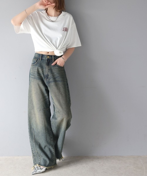 mily bilet（ミウィビレット）の「【mily bilet】動くたび、キラキラ輝くオーロラストーンが主役。ヴィンテージライクカーブデニムパンツ（デニムパンツ・レディース・ブルー/その他1/ブラック・X-LARGE/SMALL/MEDIUM/LARGE）」の6枚目の写真