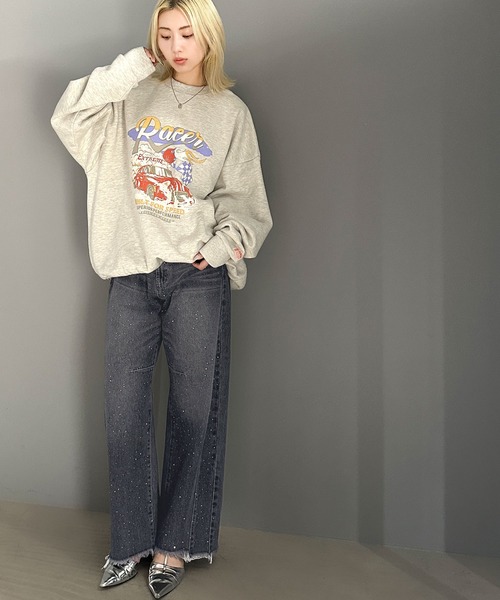 mily bilet(ミウィビレット)の「【mily bilet】動くたび、キラキラ輝くオーロラストーンが主役。ヴィンテージライクカーブデニムパンツ(デニムパンツ・レディース・ブルー/その他1/ブラック・X-LARGE/SMALL/MEDIUM/LARGE)」の12枚目の写真