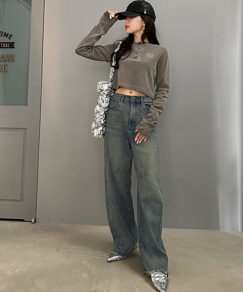 mily bilet(ミウィビレット)の「【mily bilet】動くたび、キラキラ輝くオーロラストーンが主役。ヴィンテージライクカーブデニムパンツ(デニムパンツ・レディース・ブルー/その他1/ブラック・X-LARGE/SMALL/MEDIUM/LARGE)」の15枚目の写真