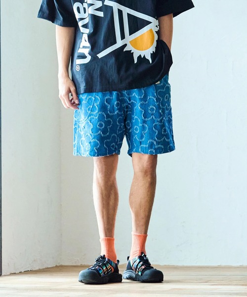 go slow caravan（ゴースローキャラバン）の「ジャガードデニム花柄脇ポケショーツ（デニムパンツ・メンズ・ダークインディゴブルー/ライトインディゴブルー・X-LARGE/LARGE/MEDIUM/SMALL）」の13枚目の写真