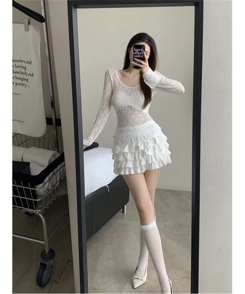 Achic(アシック)の「レースシアートップス(Tシャツ/カットソー・レディース・ホワイト/ブラック・M)」の5枚目の写真