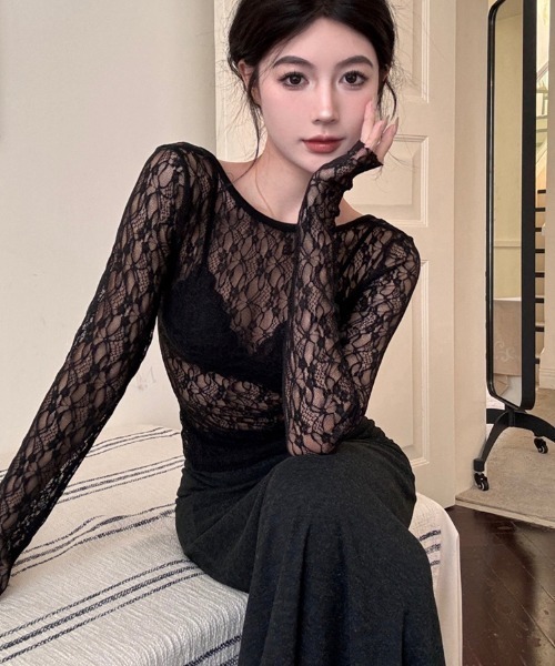 Achic(アシック)の「レースシアートップス(Tシャツ/カットソー・レディース・ホワイト/ブラック・M)」の6枚目の写真