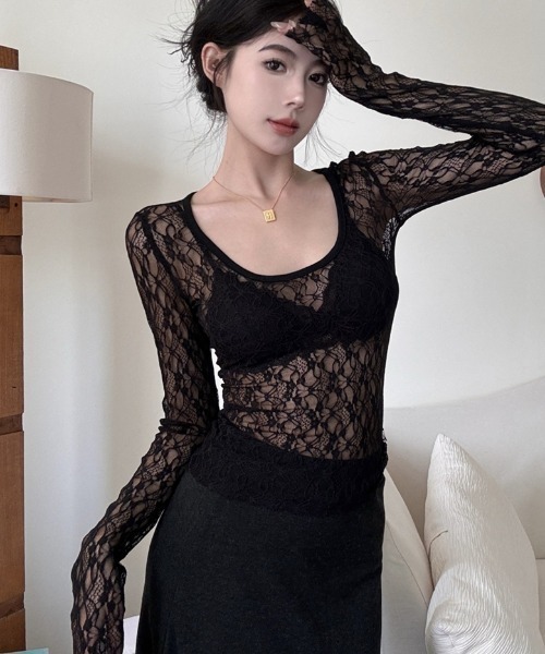 Achic(アシック)の「レースシアートップス(Tシャツ/カットソー・レディース・ホワイト/ブラック・M)」の7枚目の写真