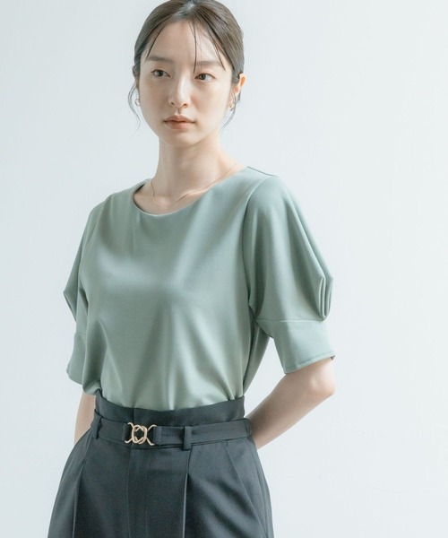 Andemiu（アンデミュウ）の「ソデタックカット134914（Tシャツ/カットソー・レディース・オフホワイト/ブラック/ブラウン/グリーン/ネイビー・FREE）」の4枚目の写真