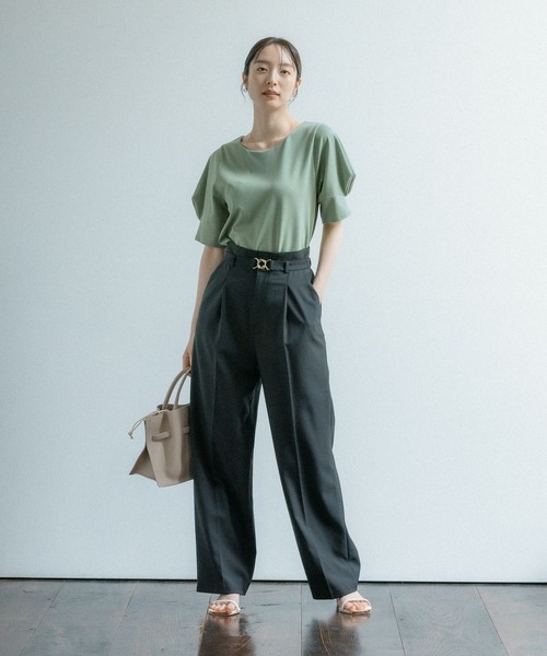 Andemiu（アンデミュウ）の「ソデタックカット134914（Tシャツ/カットソー・レディース・オフホワイト/ブラック/ブラウン/グリーン/ネイビー・FREE）」の9枚目の写真