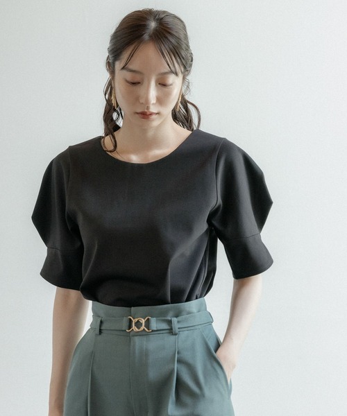 Andemiu（アンデミュウ）の「ソデタックカット134914（Tシャツ/カットソー・レディース・オフホワイト/ブラック/ブラウン/グリーン/ネイビー・FREE）」の13枚目の写真