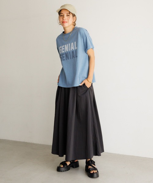 BAYFLOW（ベイフロー）の「[腰回りすっきりシルエット]ギャザーフレアスカート（スカート・レディース・ブラック/ベージュ/ダークブルー・FREE）」の4枚目の写真