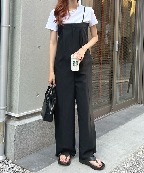 Futier land（フューティアランド）の「【低身長向け商品】リネンライクベアトップサロペット（サロペット/オーバーオール・レディース・アイボリー/ブラック/グレイッシュベージュ・FREE）」の3枚目の写真