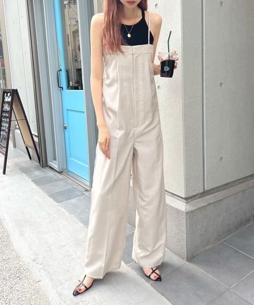 Futier land（フューティアランド）の「【低身長向け商品】リネンライクベアトップサロペット（サロペット/オーバーオール・レディース・アイボリー/ブラック/グレイッシュベージュ・FREE）」の4枚目の写真