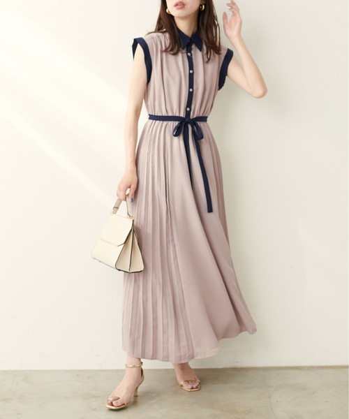 ダイアグラム プリーツ配色ワンピー ス natural couture（ナチュラルクチュール）の「【WEB限定】サイド