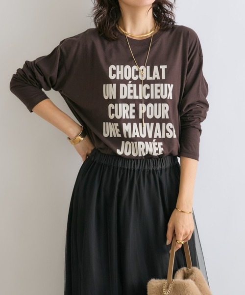 RIVE DROITE（リヴドロワ）の「【コーデのポイントに】CHOCOLATロンTee（Tシャツ/カットソー・レディース・ホワイト/ブラック/ブラウン・FREE）」の3枚目の写真