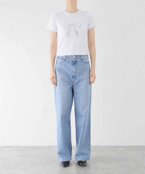 セール】リボンラインストーントップス（Tシャツ/カットソー）｜U by