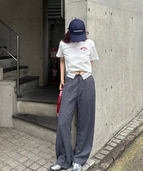 RiLi(リリ)の「ラインワイドパンツ【RL】(スラックス・レディース・ブラック/グレー・S/M)」の2枚目の写真