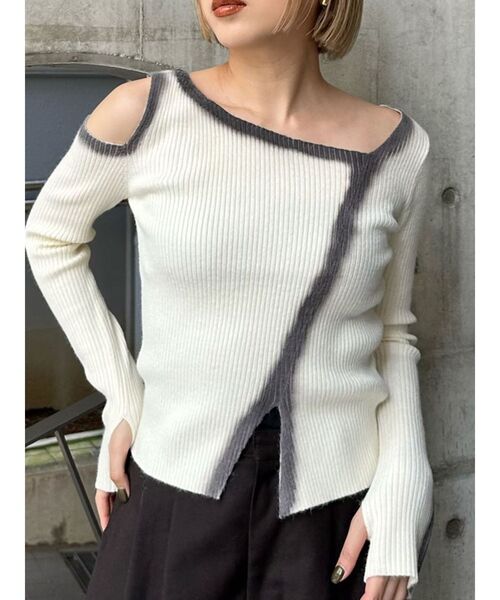 MURUA(ムルーア)の「カットアウトスプレーニット(ニット/セーター・レディース・グレー/モカ/ブルー/アイボリー・FREE)」の2枚目の写真