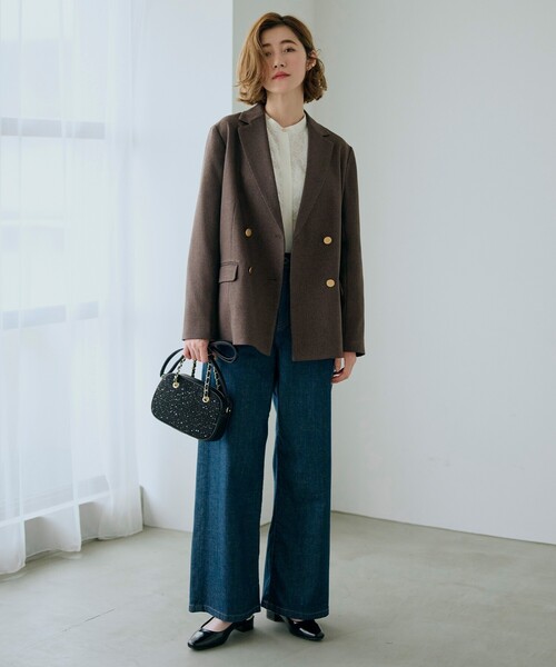 ブラウン ダブルブレスト テーラードジャケット セール】【雑誌掲載】ツイーディダブルブレストジャケット