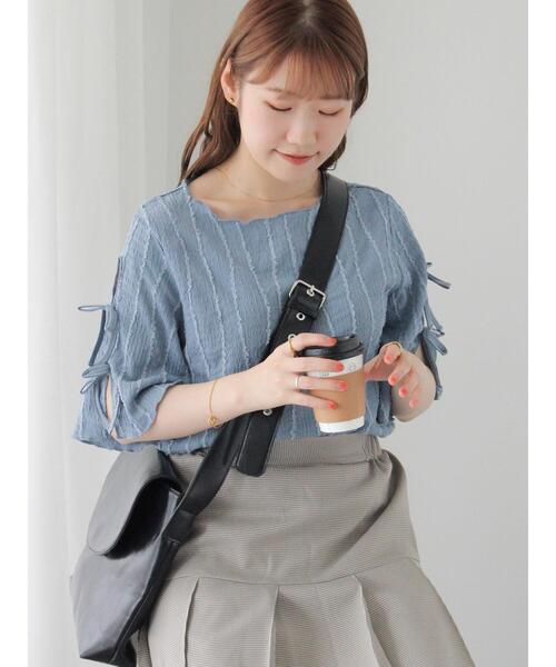 ehka sopo(エヘカソポ)の「袖リボンカットソー(Tシャツ/カットソー・レディース・ブルー/キナリ/ミント/ブラック・F)」の1枚目の写真