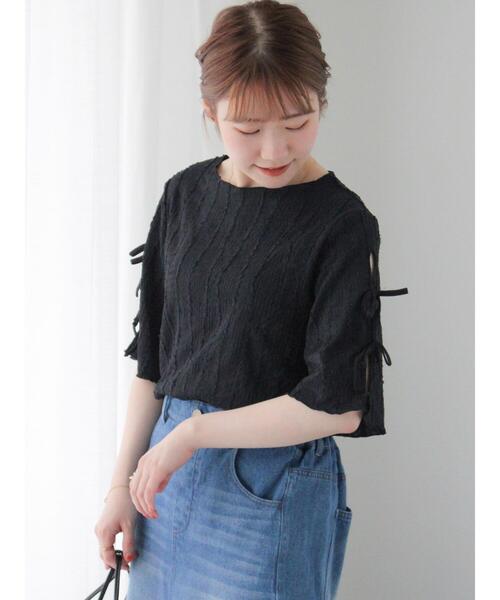 ehka sopo(エヘカソポ)の「袖リボンカットソー(Tシャツ/カットソー・レディース・ブルー/キナリ/ミント/ブラック・F)」の3枚目の写真