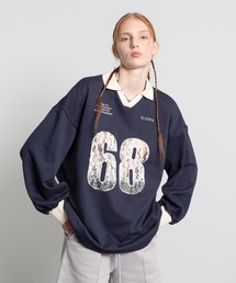 ELOOPS（イーループス）の「【ELOOPS】オーバーサイズVネック ボリュームスリーブ スパンコールレース ゲームスウェット（スウェット）」