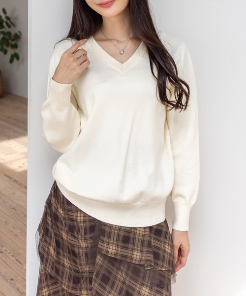 セール】Vネックロングニットトップス [骨格ストレート 着回し抜群