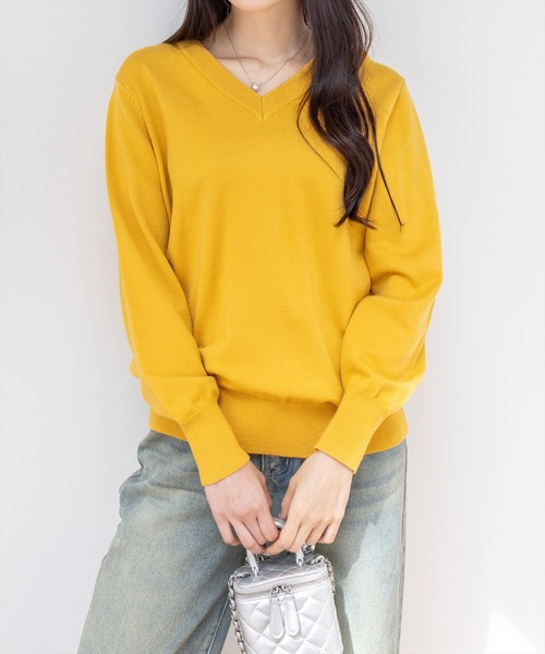 セール】Vネックロングニットトップス [骨格ストレート 着回し