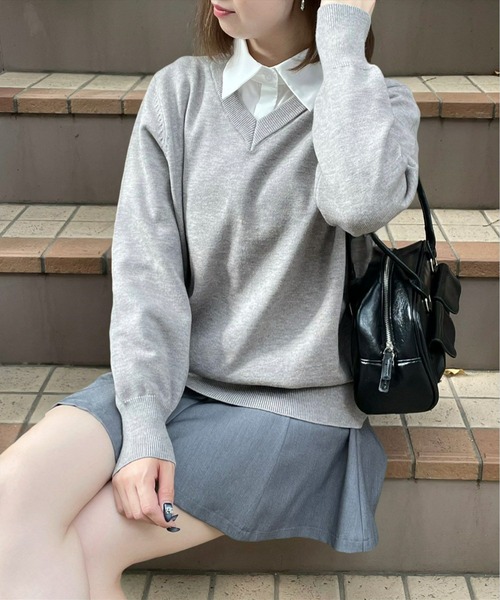 clear（クリア）の「Vネックロングニットトップス [骨格ストレート 着回し抜群 大人 カジュアル]≪再入荷≫（ニット/セーター・レディース・ブラック/アイボリー/グレー/ブルー/マスタード/ボルドー/パープル系その他・F）」の12枚目の写真