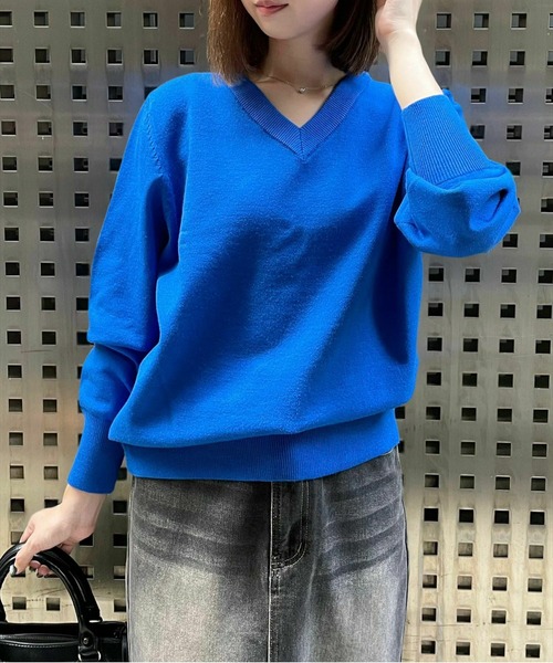 セール】Vネックロングニットトップス [骨格ストレート 着回し抜群