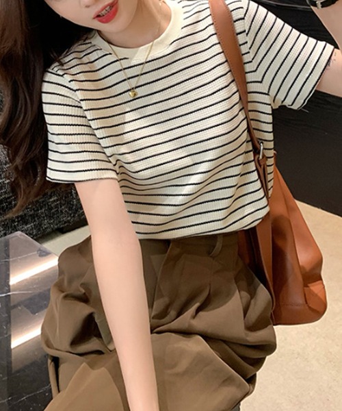 Amulet（アミュレット）の「シンプルボーダーTシャツ（Tシャツ/カットソー・レディース・アイボリー・XL/L/M）」の5枚目の写真