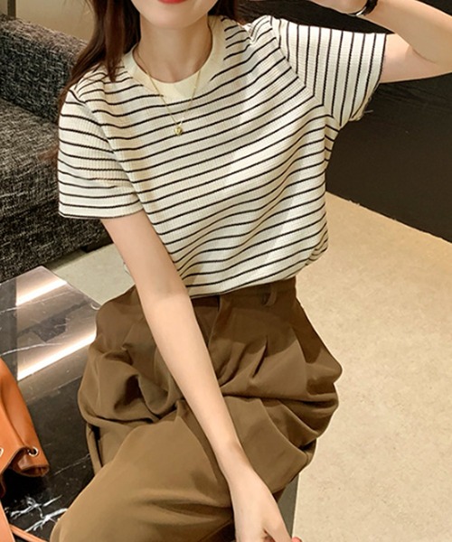 Amulet（アミュレット）の「シンプルボーダーTシャツ（Tシャツ/カットソー・レディース・アイボリー・XL/L/M）」の9枚目の写真