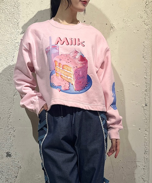 milklim ミルクリーム　ベアーリボン　スウェット　希少 50％OFF】ホイップクリーム 383021-MG 裏毛リボントレーナー