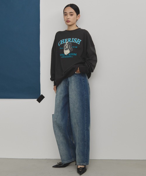 MERLOT（メルロー）の「相良刺繍＆ロゴプリントドッグスウェット（スウェット・レディース・ブラック/チャコールグレー/バーガンディー・FREE）」の8枚目の写真