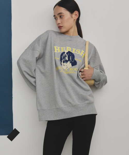 MERLOT（メルロー）の「相良刺繍＆ロゴプリントドッグスウェット（スウェット・レディース・ブラック/チャコールグレー/バーガンディー・FREE）」の12枚目の写真