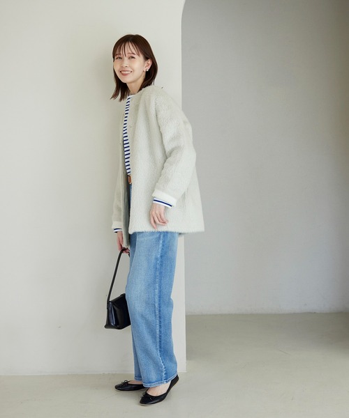 ROPE' PICNIC（ロペピクニック）の「ダブルフェイスフェザーニットコート（その他アウター・レディース・ネイビー/キャメル/キナリ・38）」の7枚目の写真