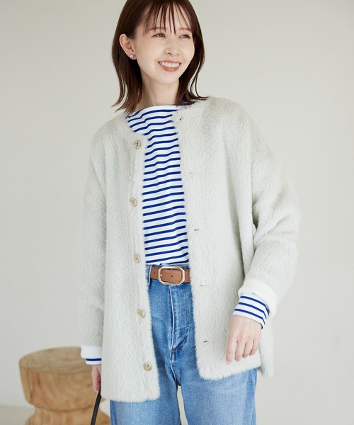 ROPE' PICNIC（ロペピクニック）の「ダブルフェイスフェザーニットコート（その他アウター・レディース・ネイビー/キャメル/キナリ・38）」の9枚目の写真