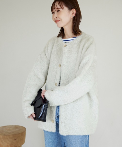 ROPE' PICNIC（ロペピクニック）の「ダブルフェイスフェザーニットコート（その他アウター・レディース・ネイビー/キャメル/キナリ・38）」の10枚目の写真