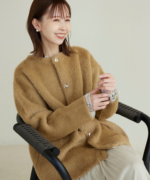 ROPE' PICNIC（ロペピクニック）の「ダブルフェイスフェザーニットコート（その他アウター・レディース・ネイビー/キャメル/キナリ・38）」の16枚目の写真