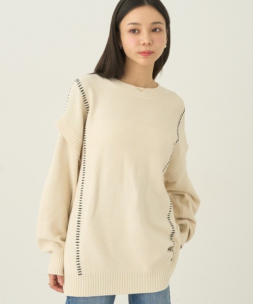 earth music&ecology（アースミュージックアンドエコロジー）の「配色ステッチニットチュニック（チュニック・レディース・ブルー/杢グレー/その他8/ブラック・FREE）」の4枚目の写真