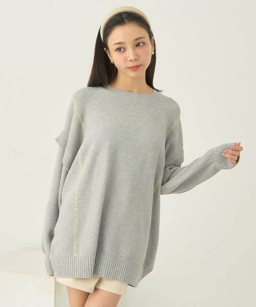 earth music&ecology（アースミュージックアンドエコロジー）の「配色ステッチニットチュニック（チュニック・レディース・ブルー/杢グレー/その他8/ブラック・FREE）」の6枚目の写真