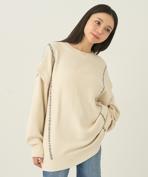 earth music&ecology（アースミュージックアンドエコロジー）の「配色ステッチニットチュニック（チュニック・レディース・ブルー/杢グレー/その他8/ブラック・FREE）」の13枚目の写真