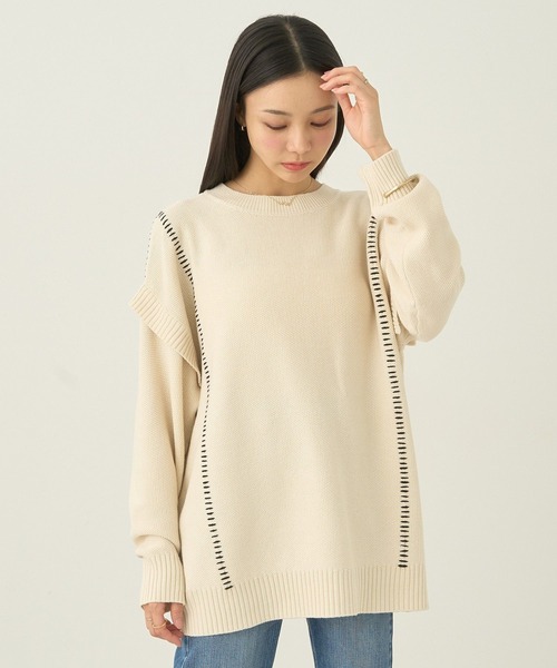 earth music&ecology（アースミュージックアンドエコロジー）の「配色ステッチニットチュニック（チュニック・レディース・ブルー/杢グレー/その他8/ブラック・FREE）」の14枚目の写真